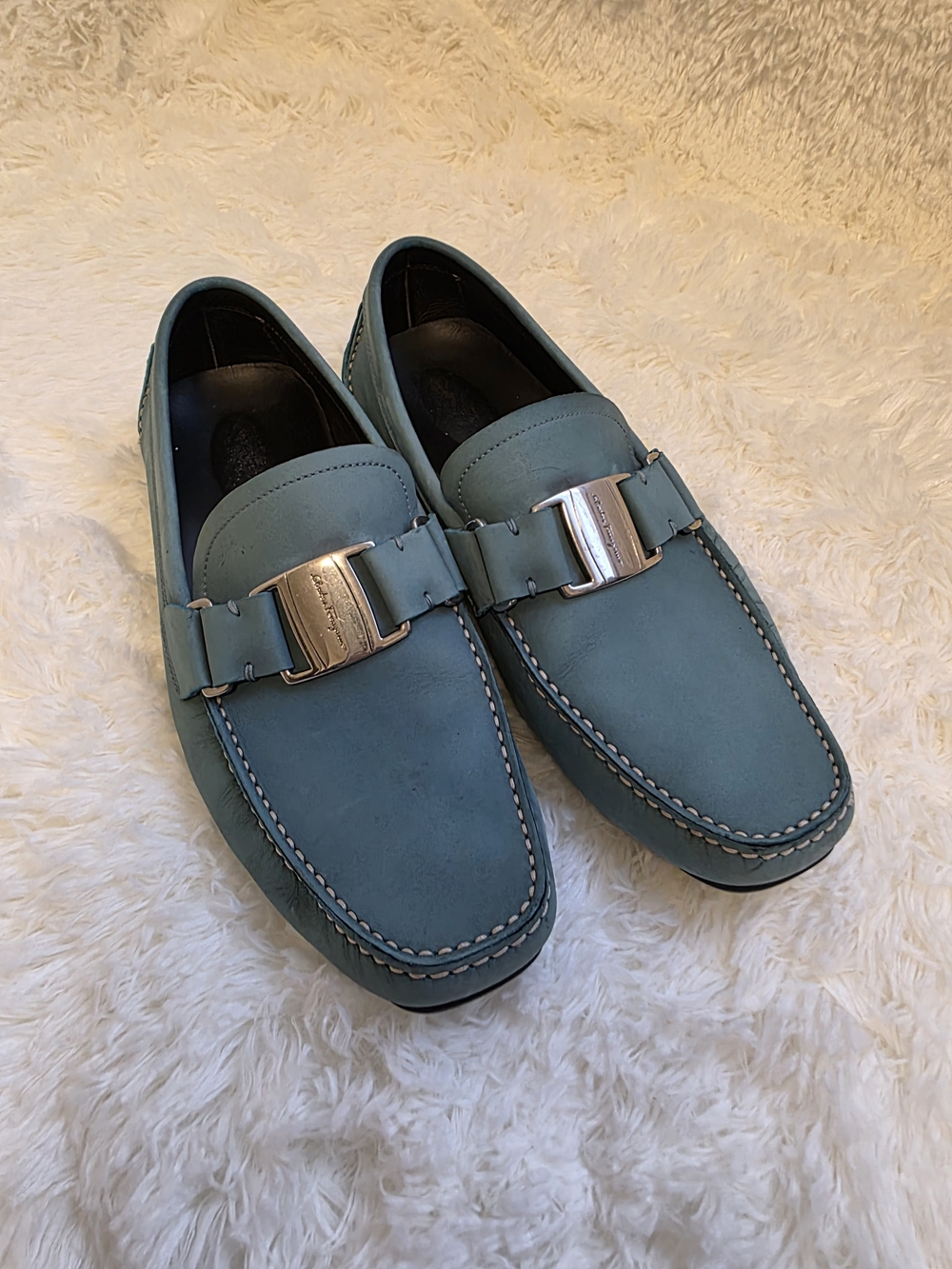 Salvatorw Ferragamo SARDEGNA Blue Marine Calf Leather Loafers Driver